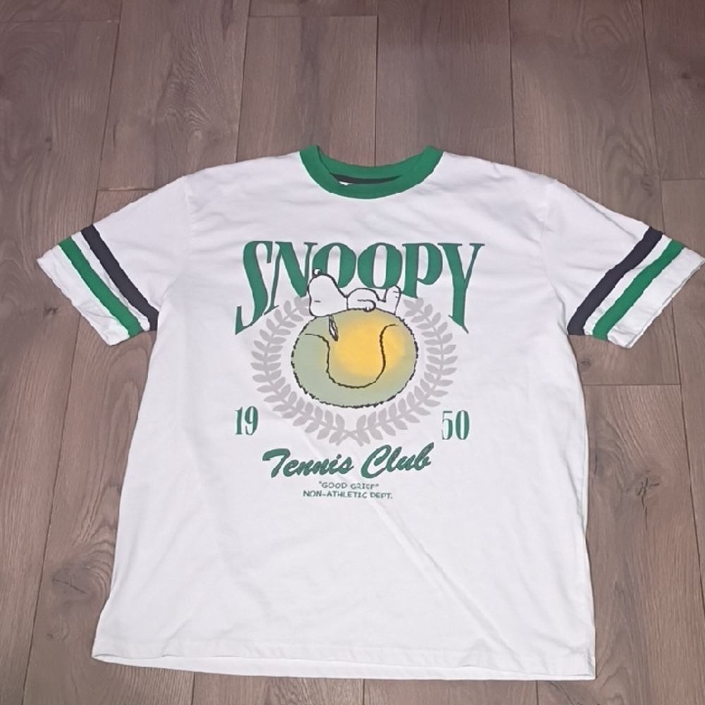 Hybrid Apparel White & Green‎ Snoopy Tennis Club Short Sleeve Tee
